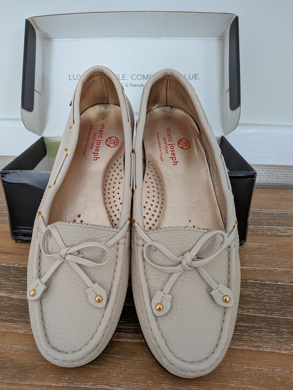 GOLF Marc Joseph Women's Beige Leather Golf Moccasins Size 8